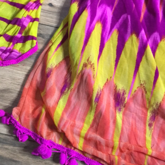 Inc colorful purple orange and yellow off shoulder Pom Pom  top - Picture 12 of 13